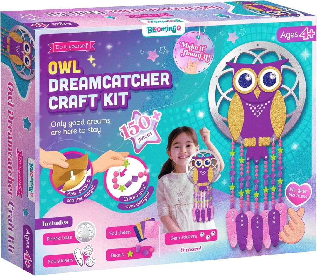 Bloomingo DIY Owl Dreamcatcher Craft Kit | Creative Hands on Learning Gift for Kids Age 4+ | Make a Beautiful Dreamcatcher While Building Focus, Craft Skills & Imagination with Safe Materials 1