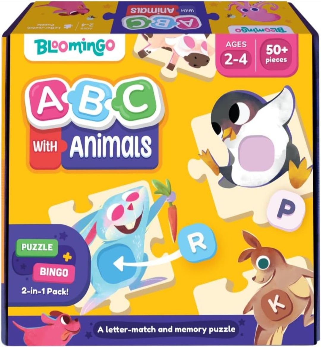Bloomingo ABC with Animals : Fun Alphabet Matching Puzzle with 26+ Pieces & Activity Sheet | Early Literacy Educational Toy for Kids Ages 3+ | Develops Letter Recognition & Phonics Skills