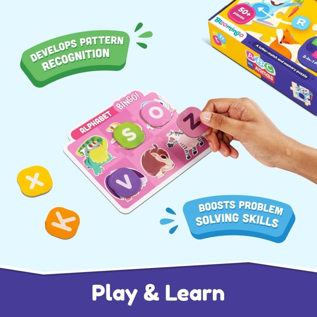 Bloomingo ABC with Animals : Fun Alphabet Matching Puzzle with 26+ Pieces & Activity Sheet | Early Literacy Educational Toy for Kids Ages 3+ | Develops Letter Recognition & Phonics Skills view 6