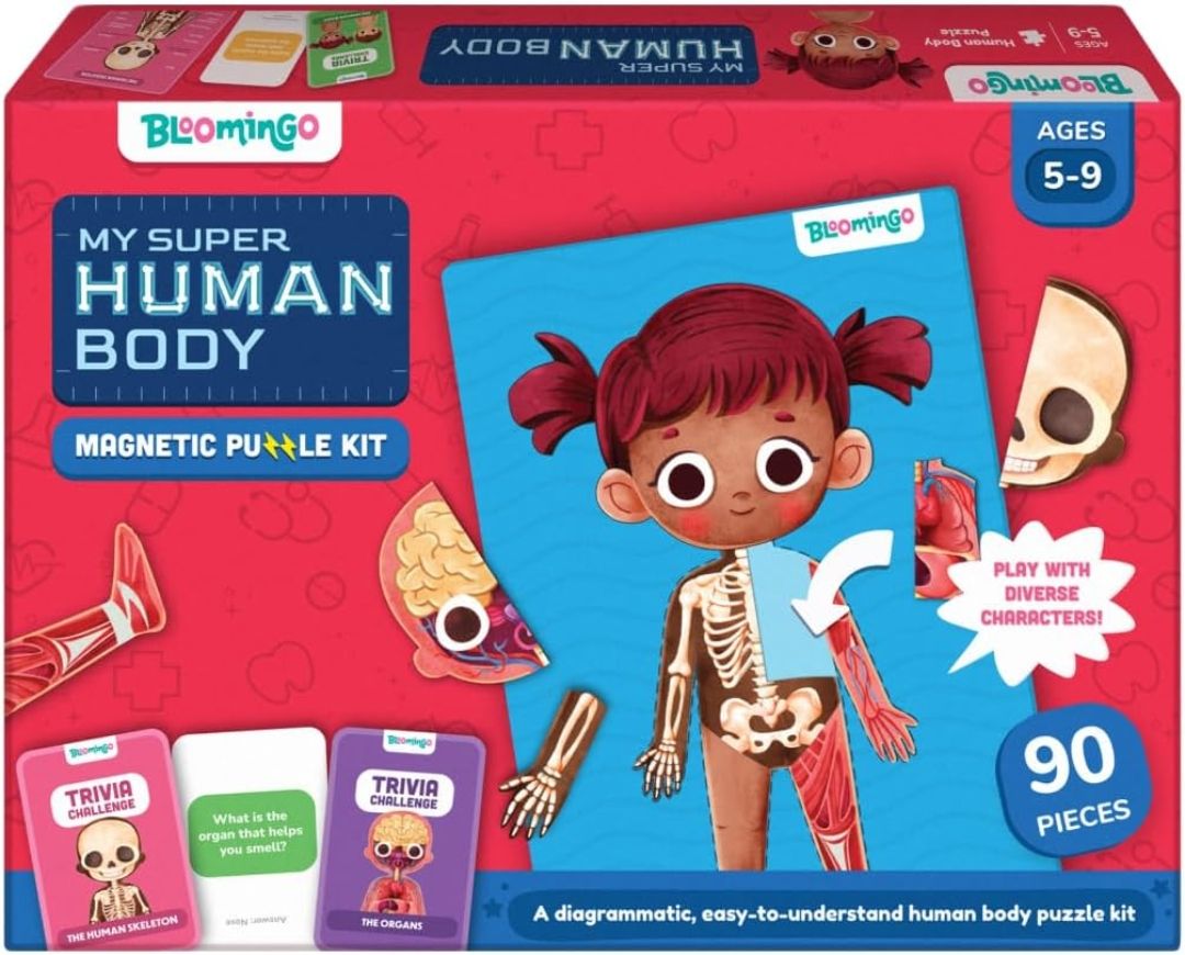 Bloomingo My Super Human Body Magnetic Puzzle Kit | Explore the Wonders of the Human Body with Fun Magnetic Layers | Learn About Skeleton, Muscles & Organs | Exciting Science Gift for Kids Age 5+