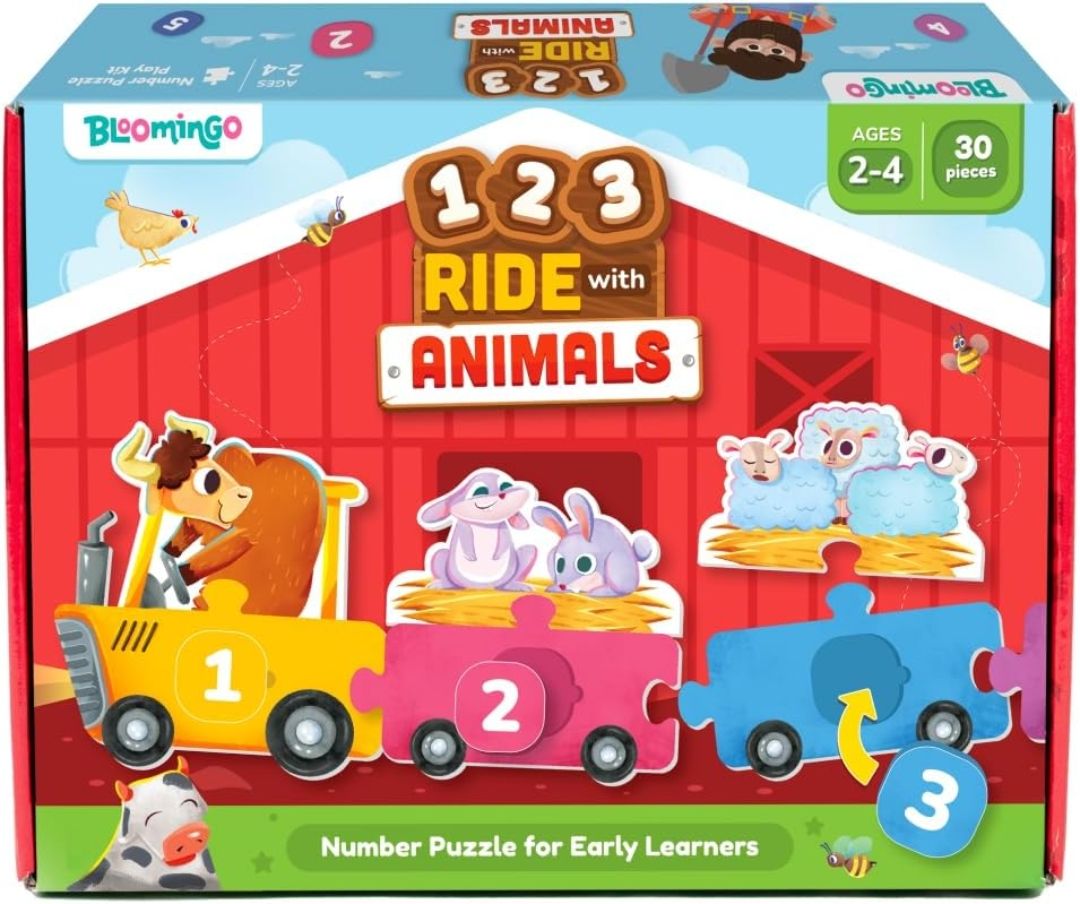 Bloomingo 123 Ride with Animals : Hands-On Counting, Number Recognition & Early Math for Kids | 50+ Engaging Pieces, Flashcards & Activity Sheets | Educational Matching Game for Kids Ages 3+