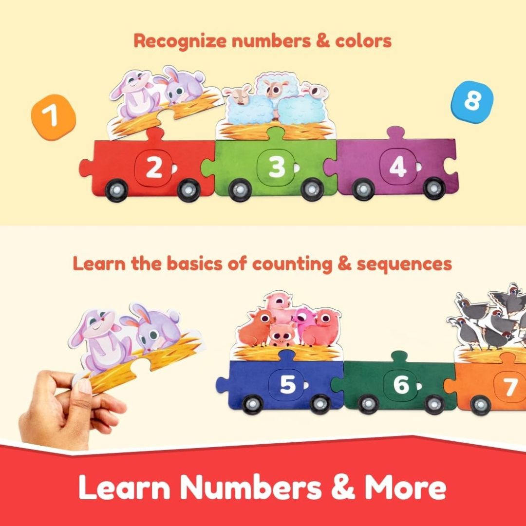Bloomingo 123 Ride with Animals : Hands-On Counting, Number Recognition & Early Math for Kids | 50+ Engaging Pieces, Flashcards & Activity Sheets | Educational Matching Game for Kids Ages 3+ view 7