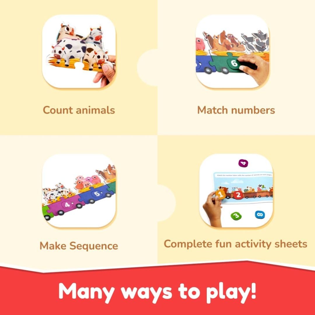 Bloomingo 123 Ride with Animals : Hands-On Counting, Number Recognition & Early Math for Kids | 50+ Engaging Pieces, Flashcards & Activity Sheets | Educational Matching Game for Kids Ages 3+ view 3