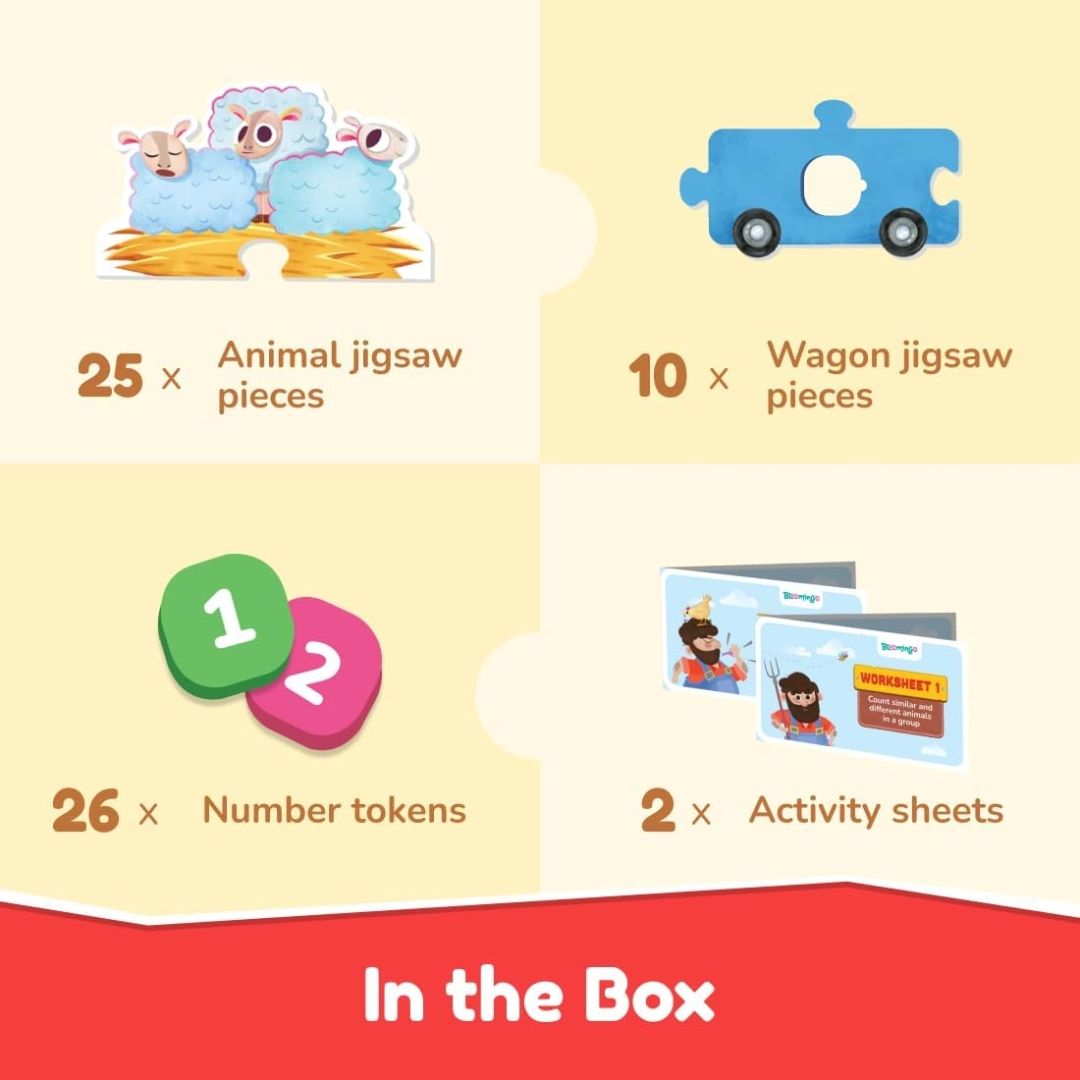 Bloomingo 123 Ride with Animals : Hands-On Counting, Number Recognition & Early Math for Kids | 50+ Engaging Pieces, Flashcards & Activity Sheets | Educational Matching Game for Kids Ages 3+ view 4