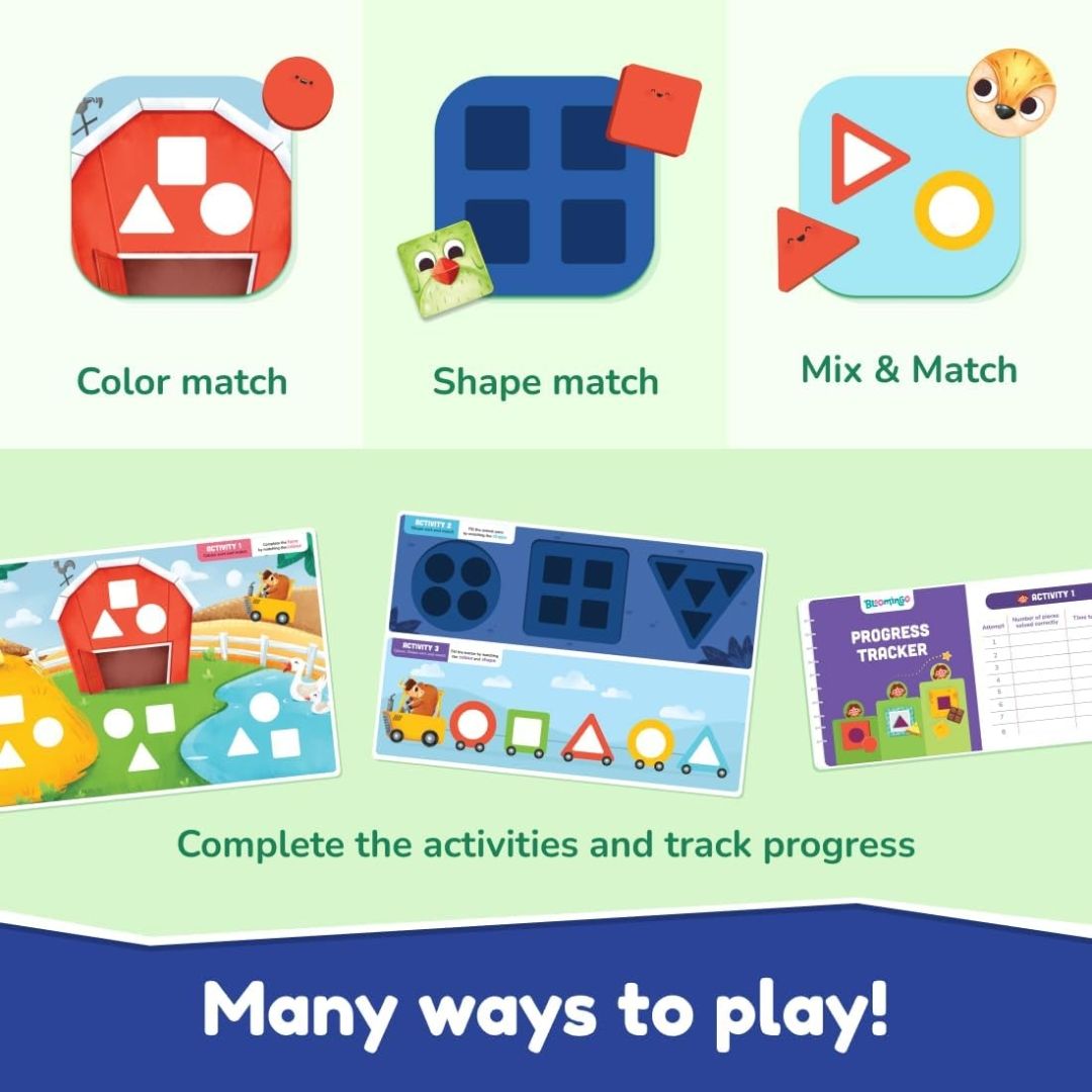 Bloomingo Shapes and Colours on My Farm : Interactive Puzzle with 20+ Pieces, Matching Cards & Activity Sheet | Fun & Educational STEM Toy for Kids Ages 3+ | Develops Early Math & Cognitive Skills view 3