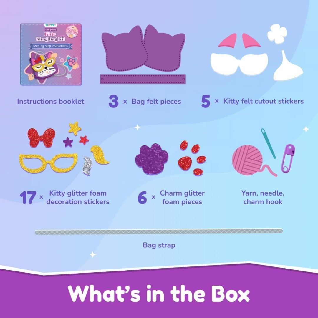 Bloomingo DIY Kitty Bag Kit for Girls – Adorable Skill-Building Gift for Birthdays | Child-Safe Sewing Kit to Make a Cute Sling Bag | Encourages Creativity, Focus & Imagination | Fun Craft | Ages 4+ view 2
