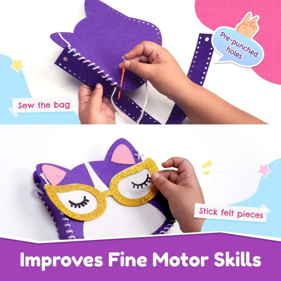 Bloomingo DIY Kitty Bag Kit for Girls – Adorable Skill-Building Gift for Birthdays | Child-Safe Sewing Kit to Make a Cute Sling Bag | Encourages Creativity, Focus & Imagination | Fun Craft | Ages 4+ view 3