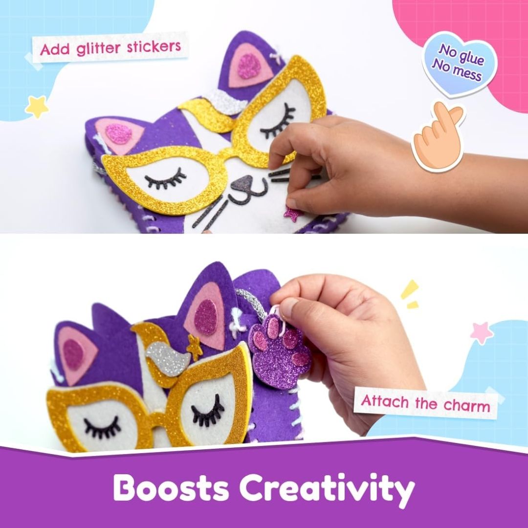 Bloomingo DIY Kitty Bag Kit for Girls – Adorable Skill-Building Gift for Birthdays | Child-Safe Sewing Kit to Make a Cute Sling Bag | Encourages Creativity, Focus & Imagination | Fun Craft | Ages 4+ view 4