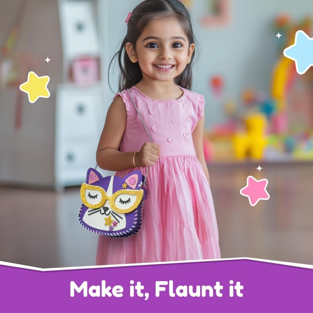 Bloomingo DIY Kitty Bag Kit for Girls – Adorable Skill-Building Gift for Birthdays | Child-Safe Sewing Kit to Make a Cute Sling Bag | Encourages Creativity, Focus & Imagination | Fun Craft | Ages 4+ view 5