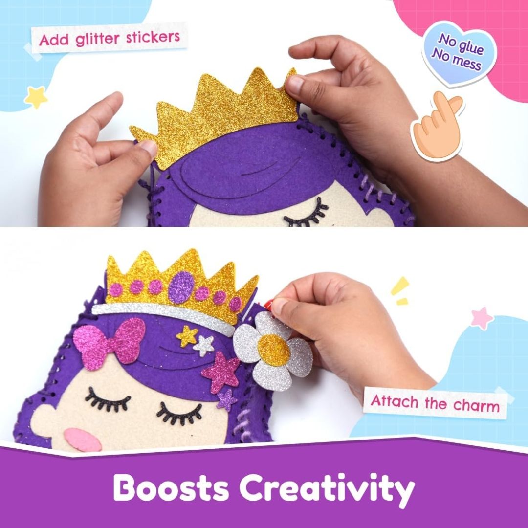 Bloomingo DIY Princess Bag Craft Kit for Girls –Creative Skill-Building Birthday & Return Gift | Make Your Own Sling Bag with Colorful Sewing Pieces | Fun, Creative & Learning Toy for Kids Age 4+ view 4