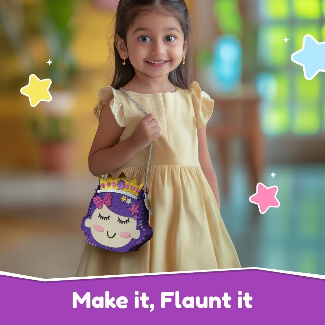 Bloomingo DIY Princess Bag Craft Kit for Girls –Creative Skill-Building Birthday & Return Gift | Make Your Own Sling Bag with Colorful Sewing Pieces | Fun, Creative & Learning Toy for Kids Age 4+ view 5