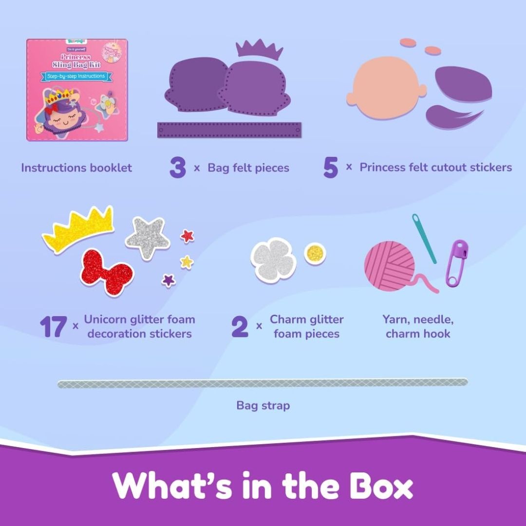 Bloomingo DIY Princess Bag Craft Kit for Girls –Creative Skill-Building Birthday & Return Gift | Make Your Own Sling Bag with Colorful Sewing Pieces | Fun, Creative & Learning Toy for Kids Age 4+ view 2