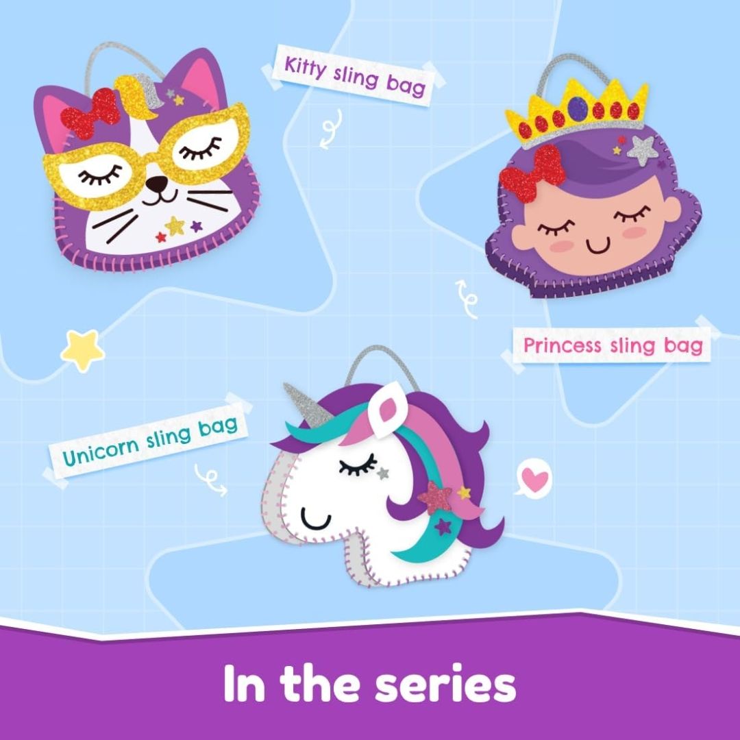 Bloomingo DIY Princess Bag Craft Kit for Girls –Creative Skill-Building Birthday & Return Gift | Make Your Own Sling Bag with Colorful Sewing Pieces | Fun, Creative & Learning Toy for Kids Age 4+ view 6