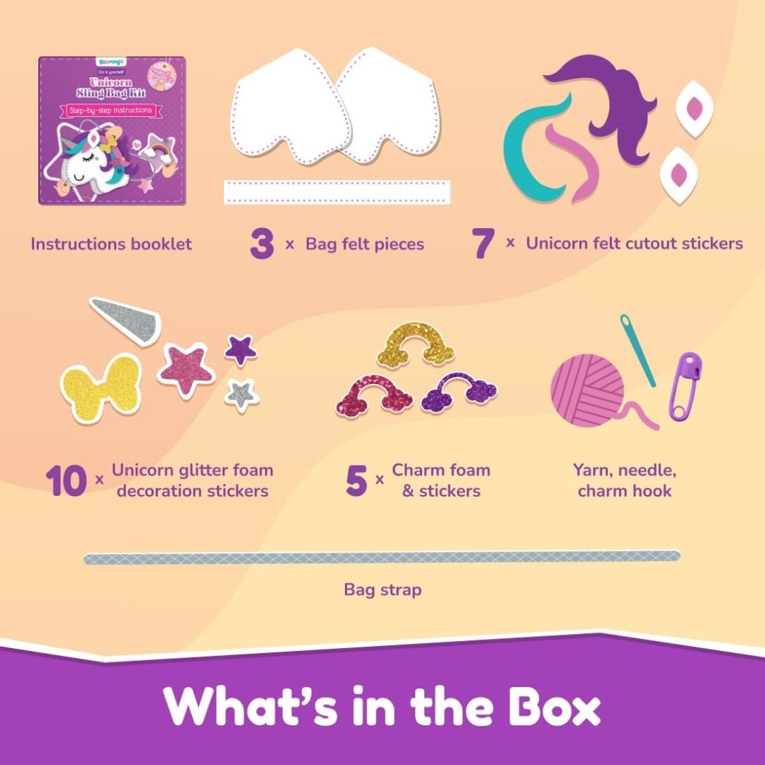 Bloomingo DIY Unicorn Bag | Kit for Girls – Fun Birthday & Skill-Building Gift | Kid-Friendly Sewing Pieces to Create a Magical Sling Bag | Encourages Creativity, Imagination & Focus | Ages 4+ view 2