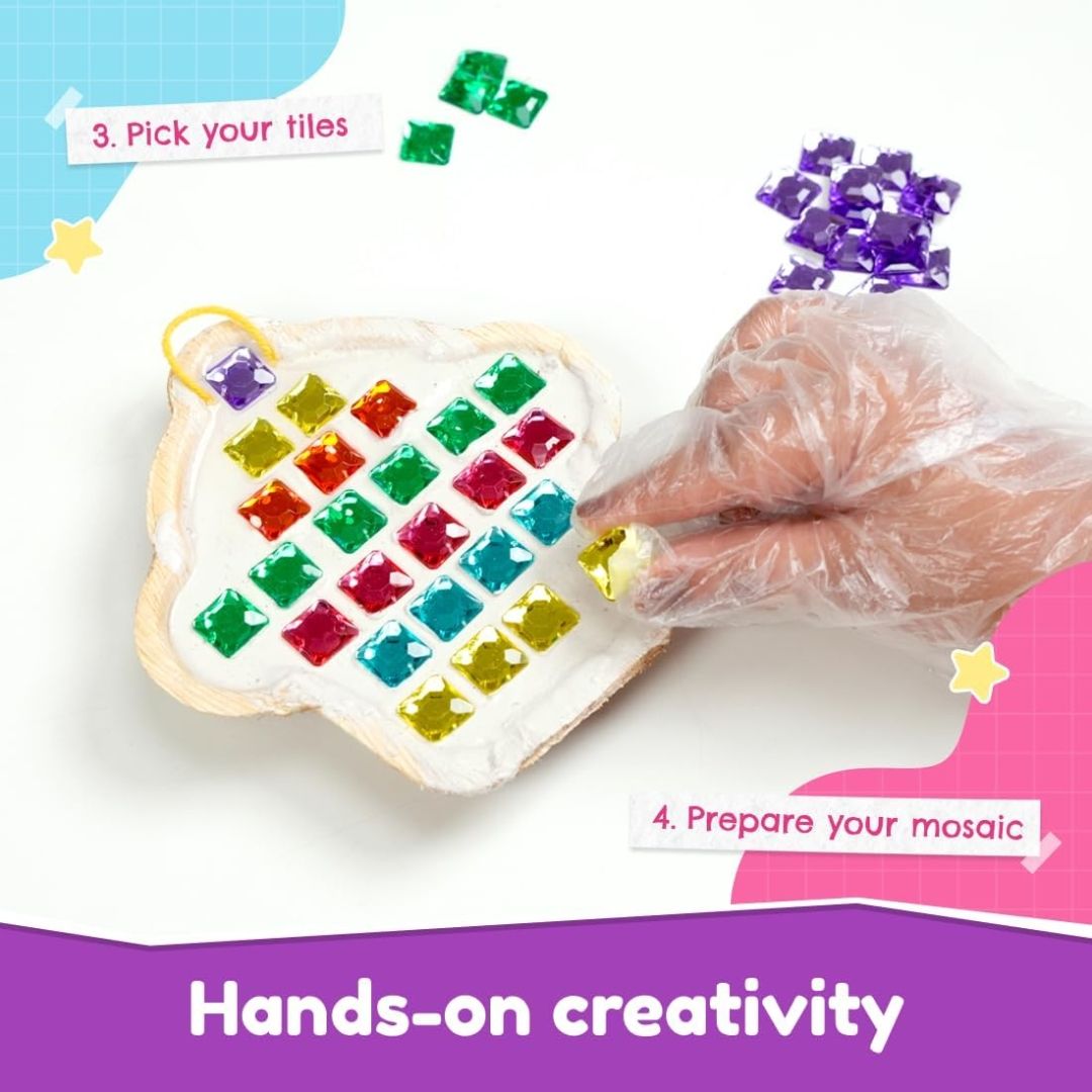 Bloomingo Art & Craft Kit for Ages 5+ - Mosaic Marvels DIY Craft Kit - Delicious Desserts | Easy-to-follow instructions | DIY kit for kids | 3-in-1 pack | Mosaic Art | Desserts | Cupcake | Popsicle | Ice cream cone | Slow-drying plaster | Areca-leaf moulds | Mosaic tiles | DIY wall hangings | Create and decorate view 5