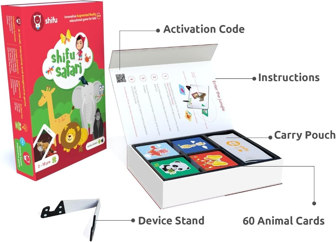 PlayShifu Safari 60 Animal Flashcards for Kids - 4D Educational iOS and Android Augmented Reality Based Fun Learning, Interactive Game ( 2-10 years, Multicolor view 3