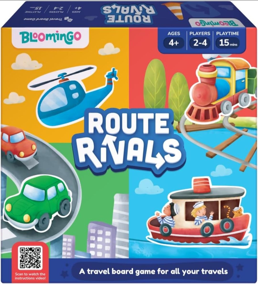 Bloomingo Board Game - Route Rivals: Thrilling Racing Game for Kids & Adults; Compete via Road, Rail, & Water; Gift for Ages 4, 5, 6, 7, 8, 9, 10, 11, 12 & More