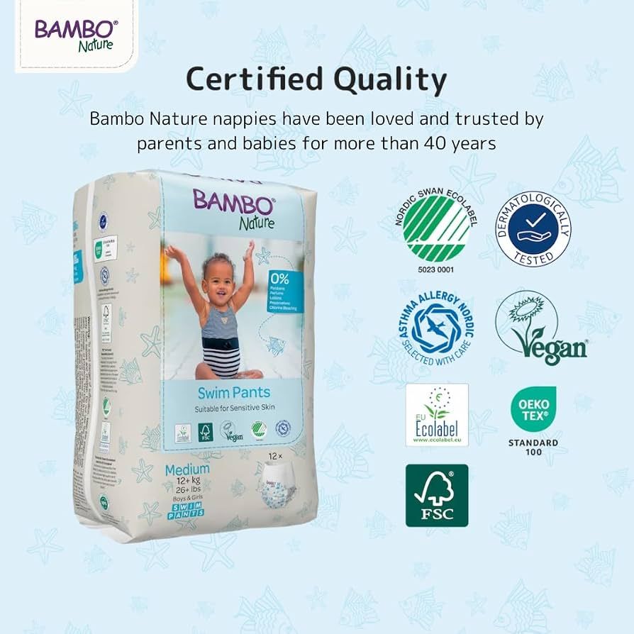 Bambo Nature Disposable Swim Diaper Pants | Double Leak Barriers | Soft 360° Elastic Fit, Chemical Free & Leakproof Pool Diapers For Baby Waterproof Toddler Swimming Swimsuit | Kids 12+ kg, 12 Count view 6