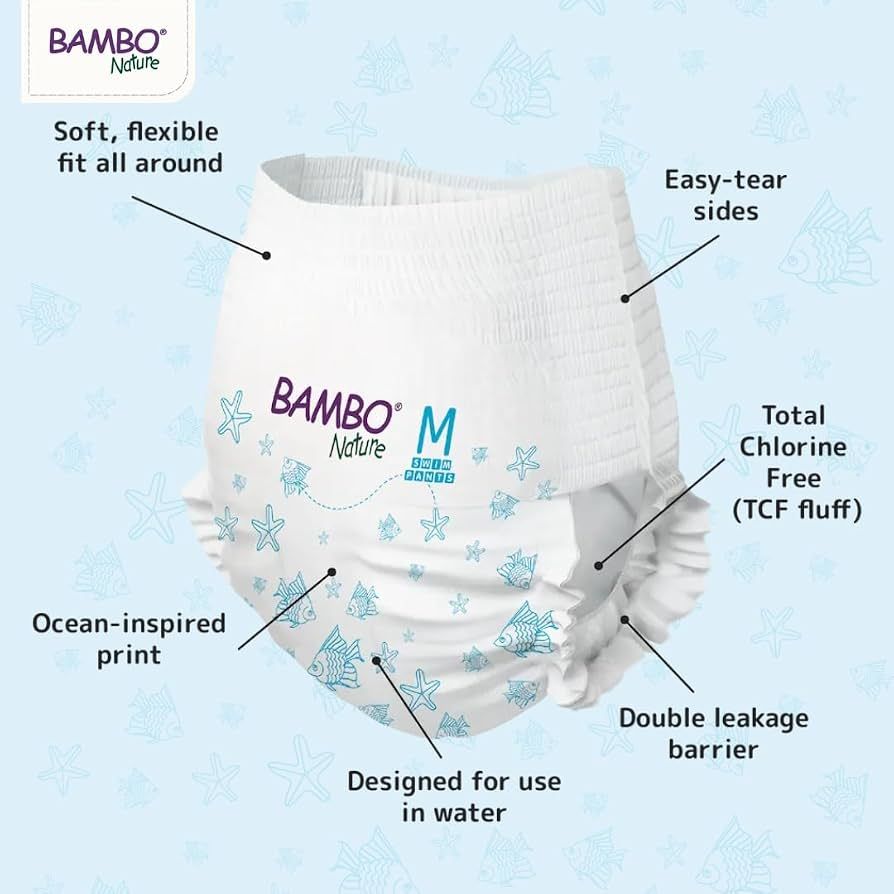 Bambo Nature Disposable Swim Diaper Pants | Double Leak Barriers | Soft 360° Elastic Fit, Chemical Free & Leakproof Pool Diapers For Baby Waterproof Toddler Swimming Swimsuit | Kids 12+ kg, 12 Count view 8