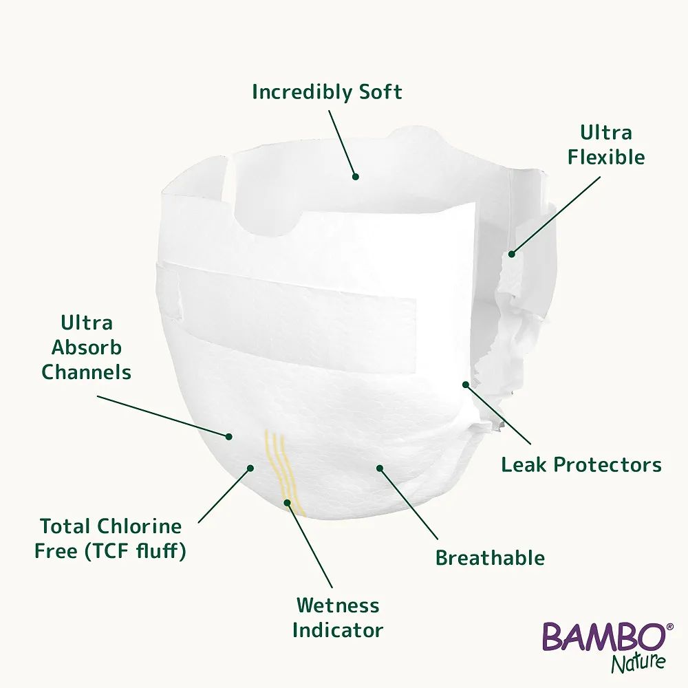 Bambo Nature Premium Baby Tape Diapers for Premature Baby XXS Size (1-3 Kgs) - Super Absorbent, Breathable, Extra Soft, Dermatologically Tested, Hypoallergenic Nappies With Wetness Indicator, 24 Count (White, XXS, 24.00, count) view 3