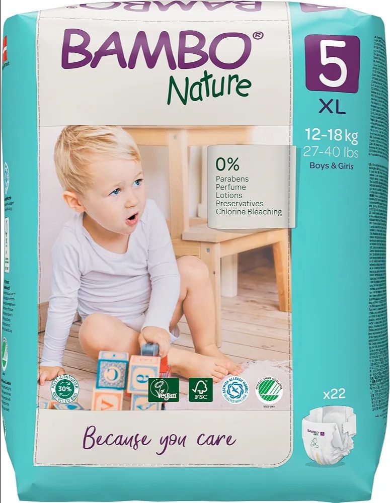 Bambo Nature Premium Baby Tape Diapers for Baby XL Size (12-18 Kgs), Super Absorbent, Breathable, Extra Soft, Dermatologically Tested, Hypoallergenic Nappies With Wetness Indicator, 22 Count
