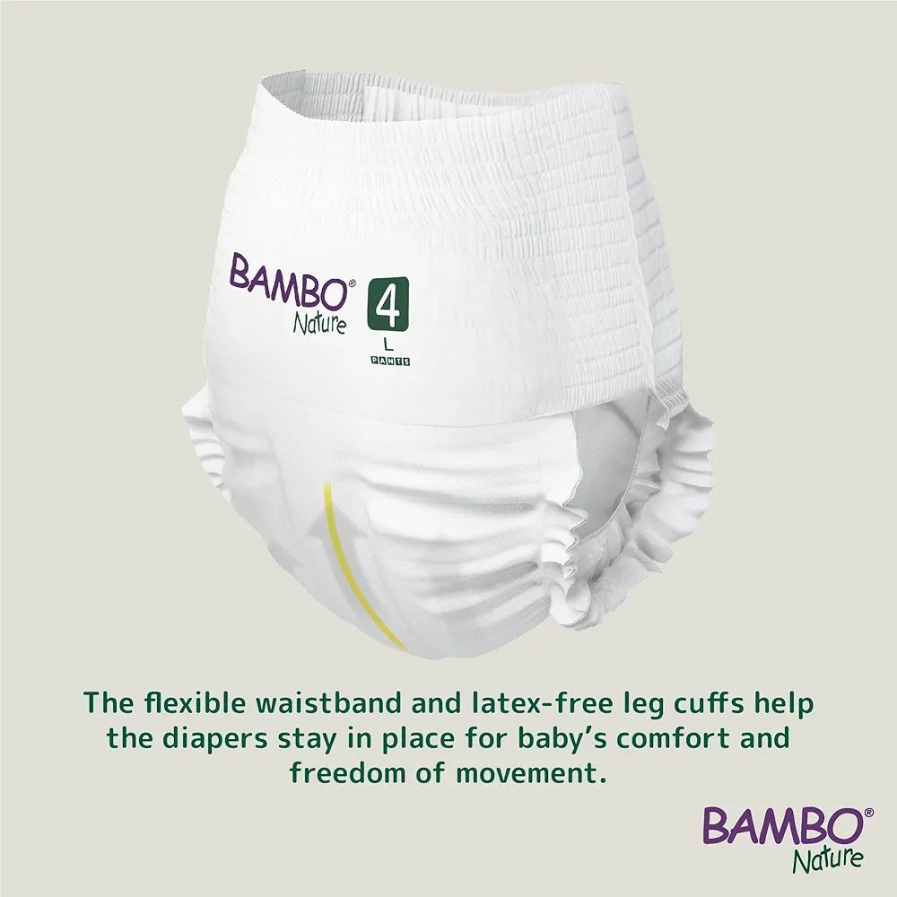 Bambo Nature Premium Baby Pants Diapers for Kids Large Size (7-12 Kgs), Super Absorbent, Breathable, Extra Soft, Dermatologically Tested, Hypoallergenic Infant Nappies With Wetness Indicator, 20 Count view 4