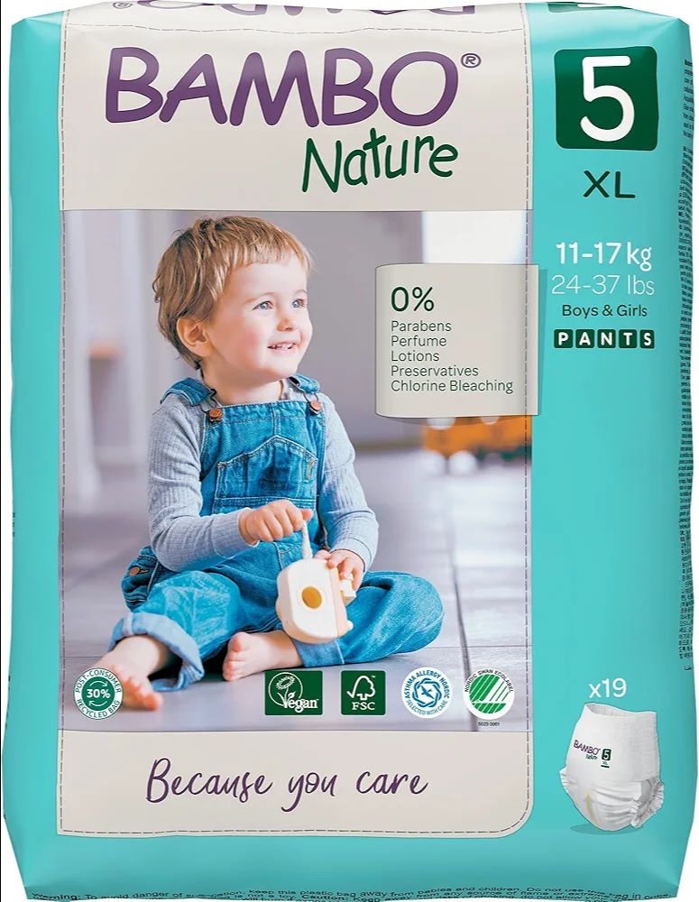 Bambo Nature Premium Baby Pants Diapers for Kids XL Size (11-17 Kgs), Super Absorbent, Breathable, Extra Soft, Dermatologically Tested, Hypoallergenic Toddler Nappies With Wetness Indicator, 19 Count