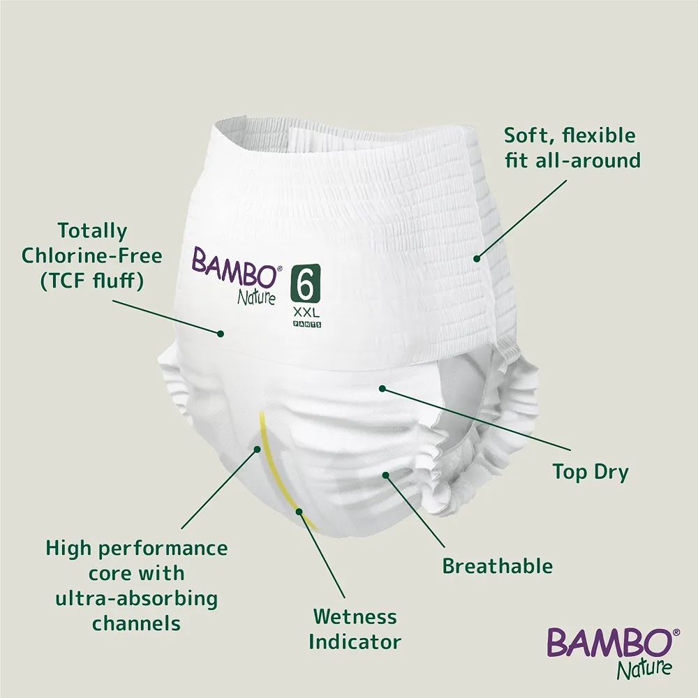 Bambo Nature Premium Baby Pants Diapers for Kids XXL Size (15+ Kgs), Super Absorbent, Breathable, Extra Soft, Dermatologically Tested, Hypoallergenic Infant Nappies With Wetness Indicator, 18 Count view 3