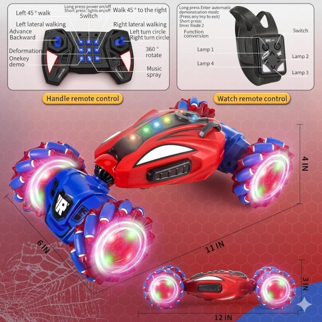 Spider Gesture Sensing Stunt Car for Kids | Hand Controlled Twist RC Car with Spray, Lights & Music 2.4GHz 4WD Off-Road Drift Car | 360° Rotating Double-Sided Remote Control Toy Gifts Ages 4-12 view 3