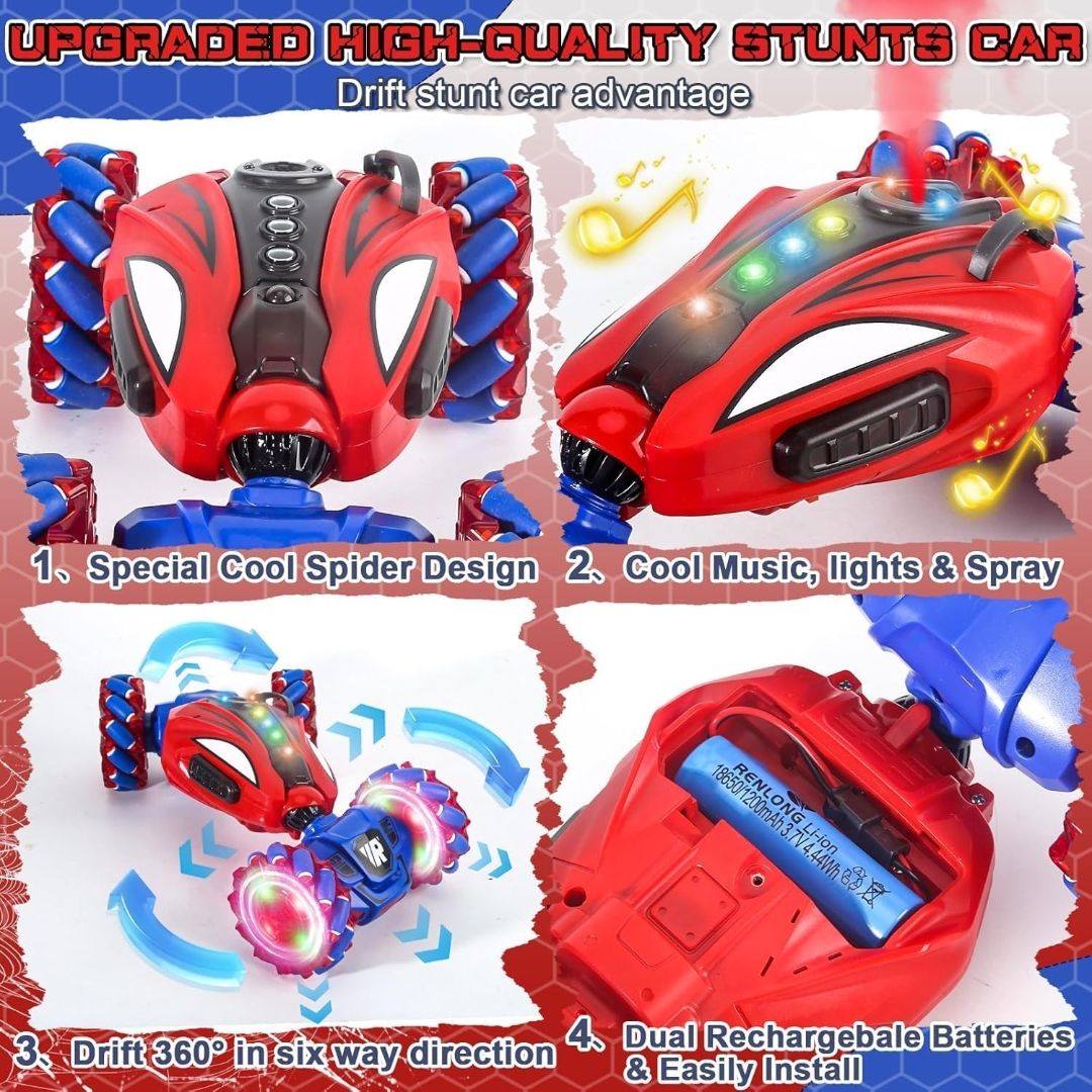 Spider Gesture Sensing Stunt Car for Kids | Hand Controlled Twist RC Car with Spray, Lights & Music 2.4GHz 4WD Off-Road Drift Car | 360° Rotating Double-Sided Remote Control Toy Gifts Ages 4-12 view 8