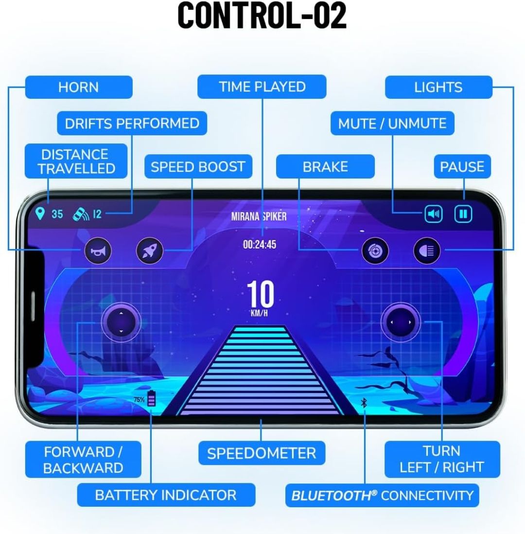 Mirana 2WD RC Car for Kids | High-Speed ATV Remote & App-Controlled Rock Crawler | USB Rechargeable Offroad Monster Truck with Bluetooth Speakers & RGB Lights | for Boys & Girls (Blue, Spiker) view 3