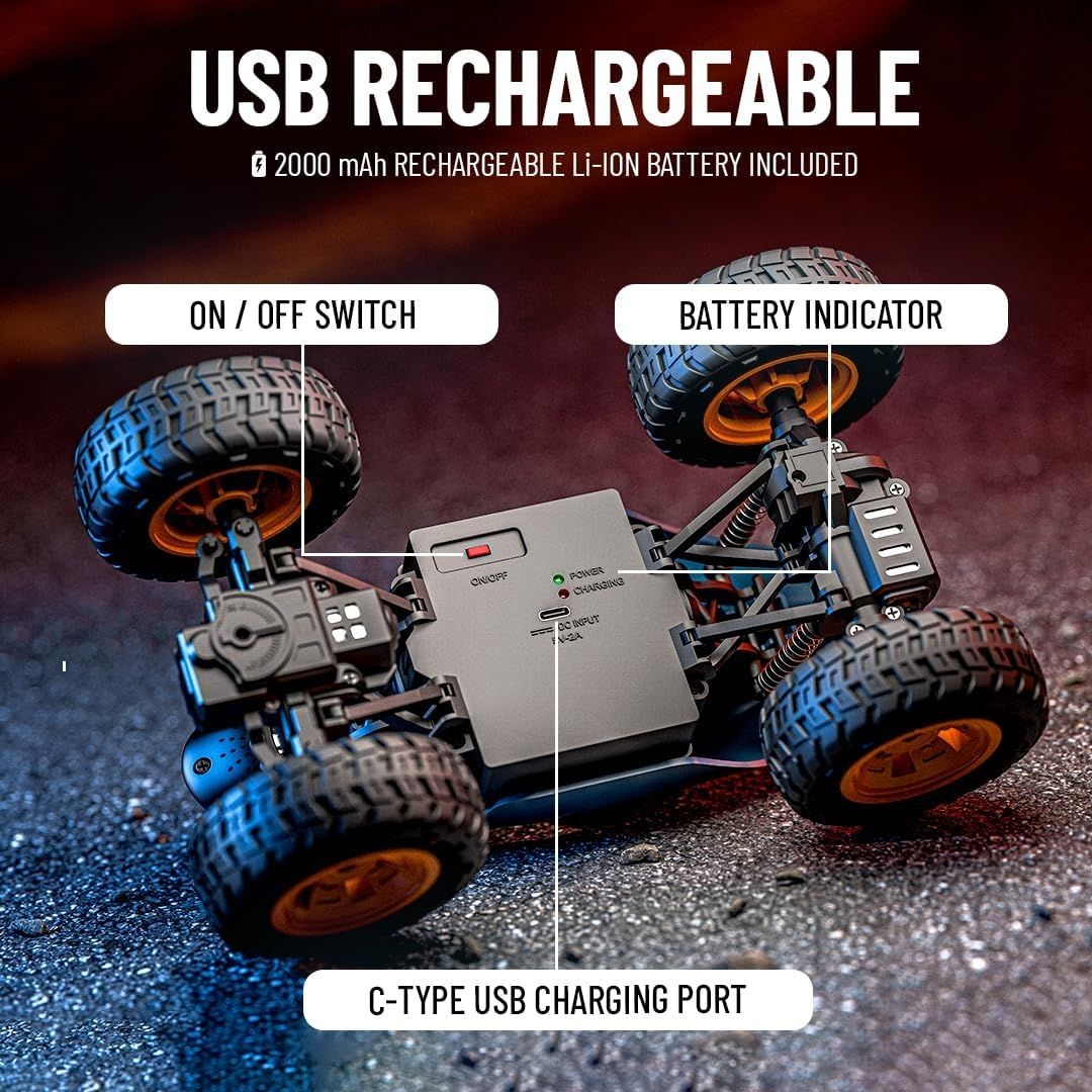 Mirana 2WD RC Car for Kids | High-Speed ATV Remote & App-Controlled Rock Crawler | USB Rechargeable Offroad Monster Truck with Bluetooth Speakers & RGB Lights | for Boys & Girls (Blue, Spiker) view 6