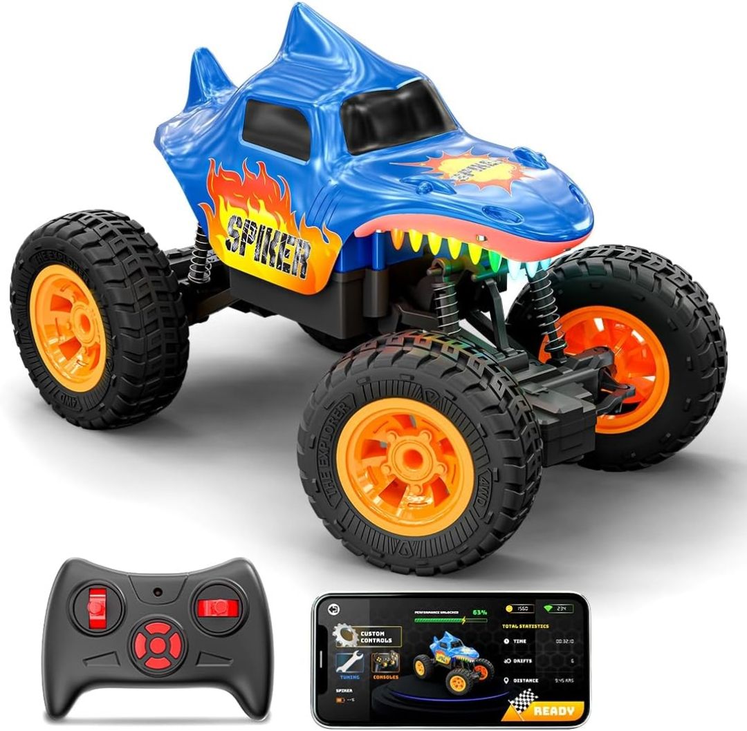 Mirana 2WD RC Car for Kids | High-Speed ATV Remote & App-Controlled Rock Crawler | USB Rechargeable Offroad Monster Truck with Bluetooth Speakers & RGB Lights | for Boys & Girls (Blue, Spiker)