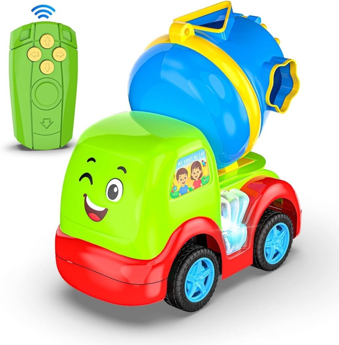 Mirana My First RC Car Toy for Kids - USB Type-C Rechargeable Bulldozer, Excavator, Crane Vehicle - Drop Shapes into Correct Spots Design - for Boys & Girls 1+ Years (Mixo)