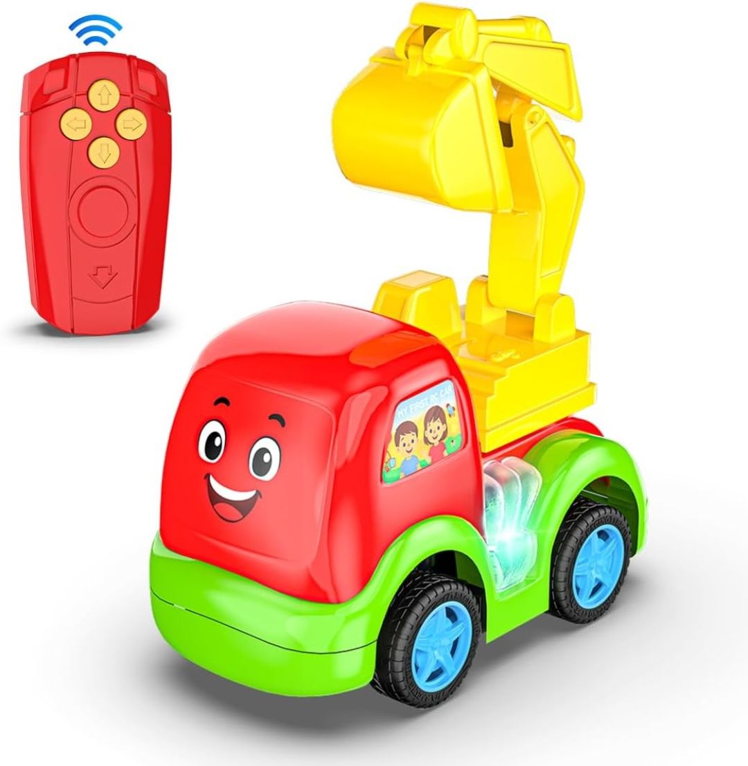 Mirana My First RC Car Toy For Kids - USB Type-C Rechargeable Bulldozer, Excavator, Crane Vehicle - Drop Shapes Into Correct Spots Design - Gift Or Boys & Girls 1+ Years (Crano),
