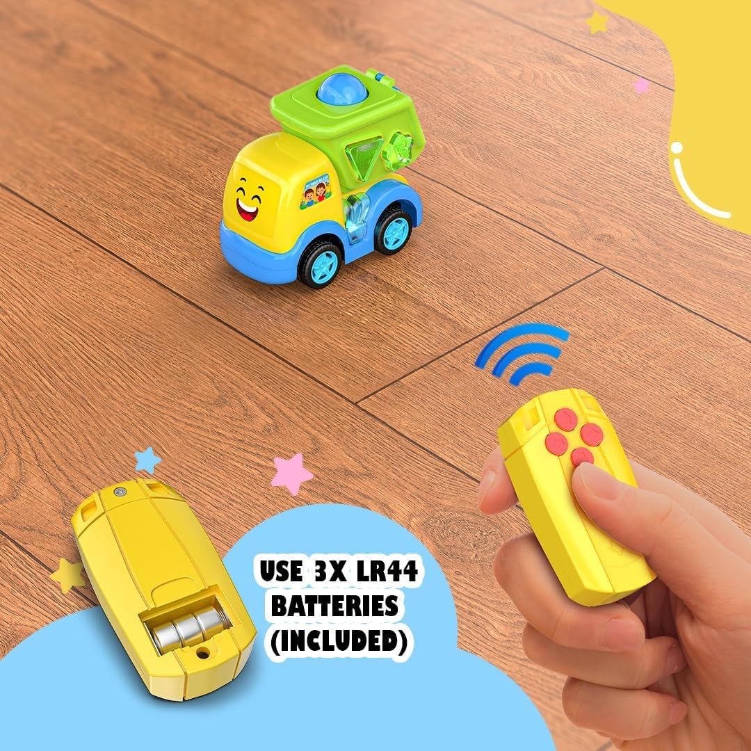 Mirana My First RC Car Toy For Kids - USB Type-C Rechargeable Bulldozer, Excavator, Crane Vehicle - Drop Shapes Into Correct Spots Design - For Boys & Girls 1+ Years (Dumpo), Multicolor view 6
