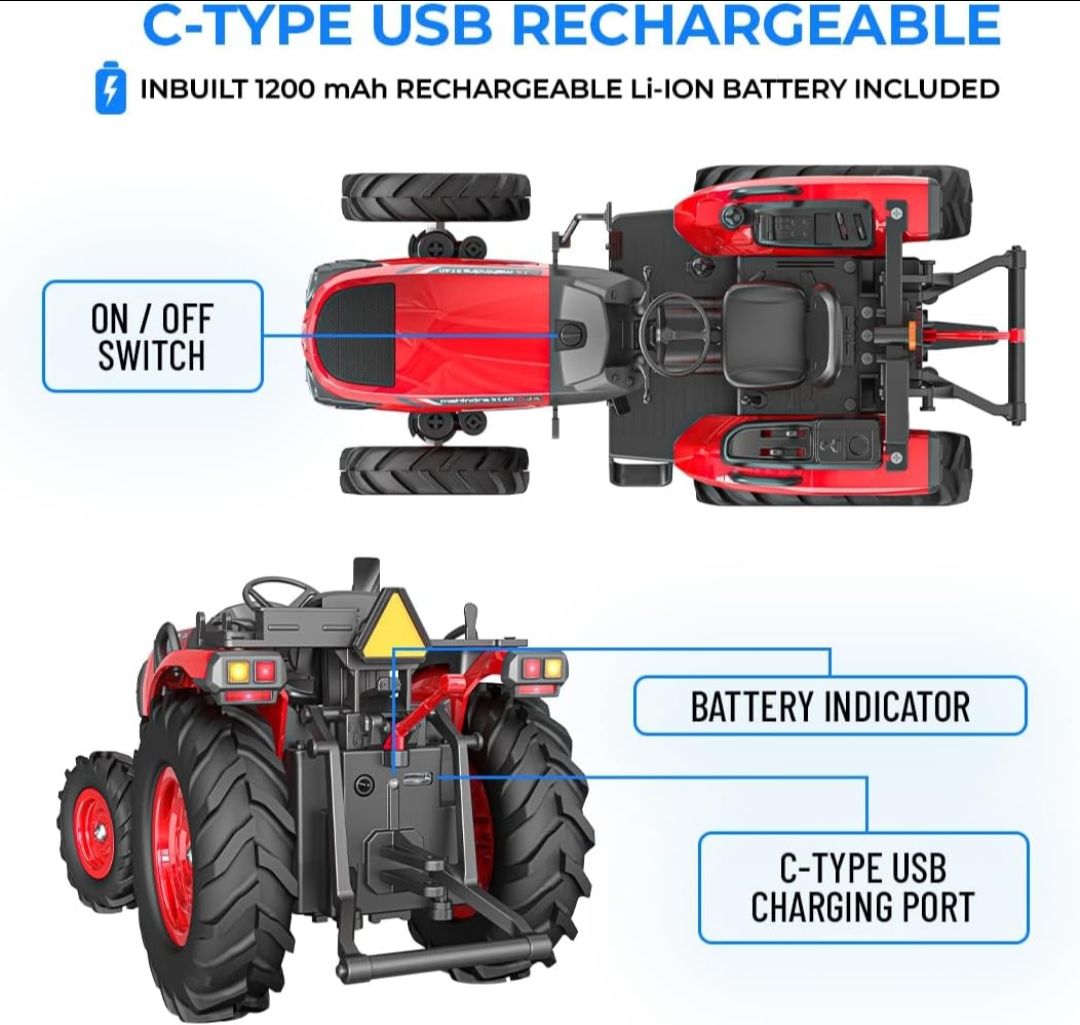 Mirana Mahindra OJA RC Tractor Toy for Kids | Remote Controlled Truck | Type-C USB Rechargeable | Original Licensed Model Vehicle | Gift for Boys & Girls 3+ Years view 3