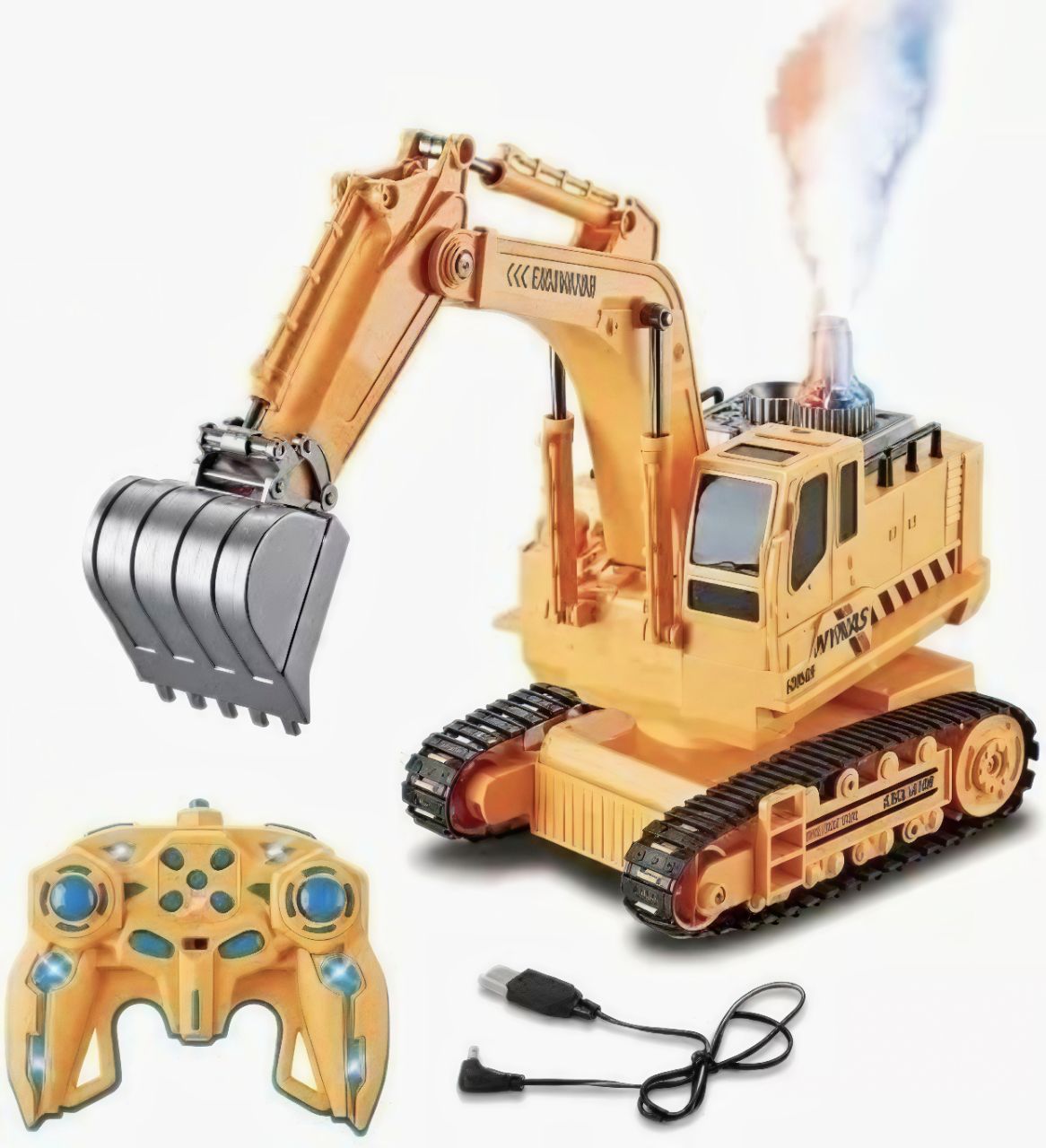 RC Excavator Toy with Smoke Spray Effect
