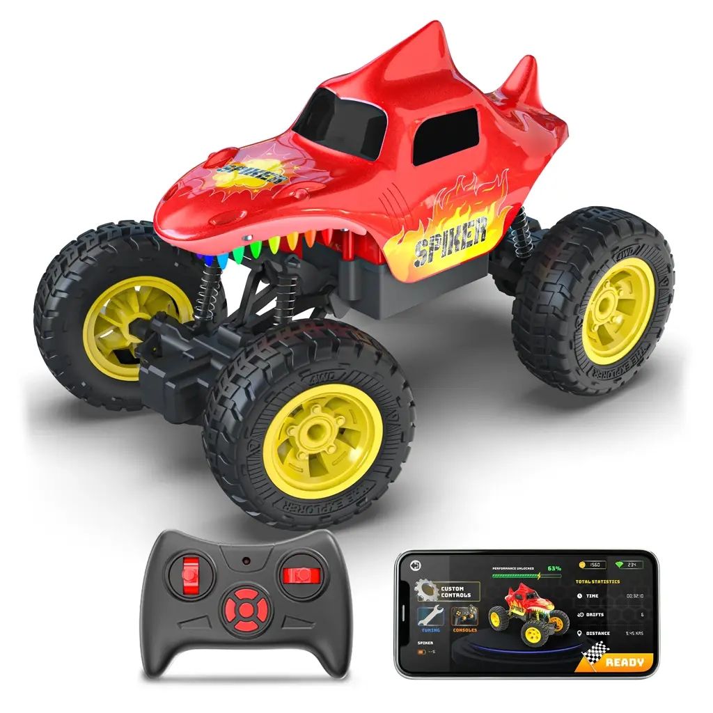 Spiker App and Remote Control Car- In-Built Bluetooth Speaker, Compatible With AR Games, 2000 mAh Li-ion Rechargeable Battery, RGB Headlights, Spring Suspension