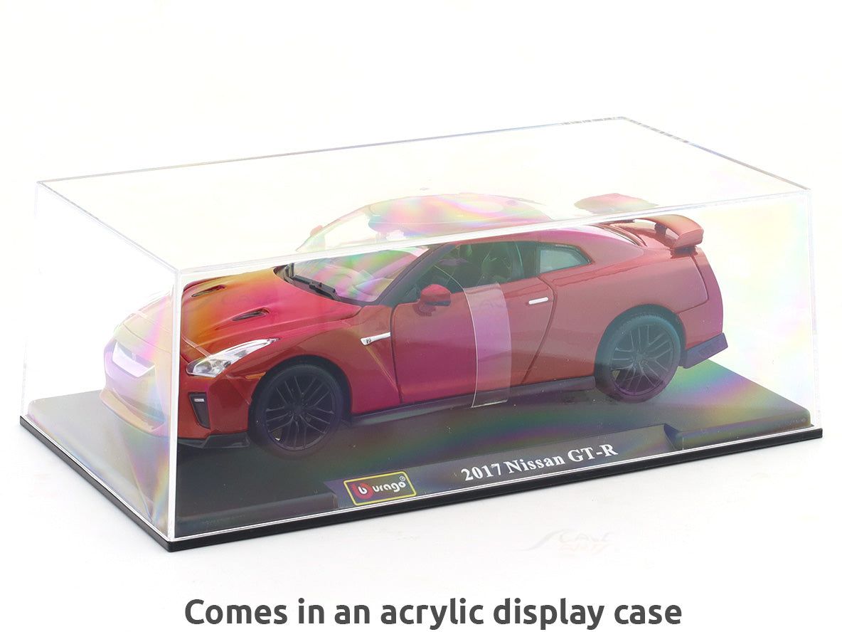 2017 Nissan GT-R R35 Red 1:24 Bburago with Acrylic Case Licensed Diecast Scale Model Car Collectible view 4