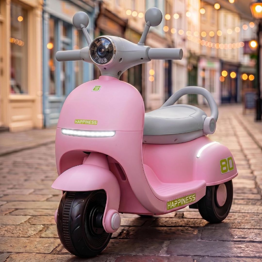 Baybee Elixo Baby Electric Scooter for Kids with LED Lights & Music | Rechargeable Ride on Toy Baby Bike with USB | Toddler Electric Bikes | Battery Operated Bike for Kids to Drive 2+ Years (Pink)