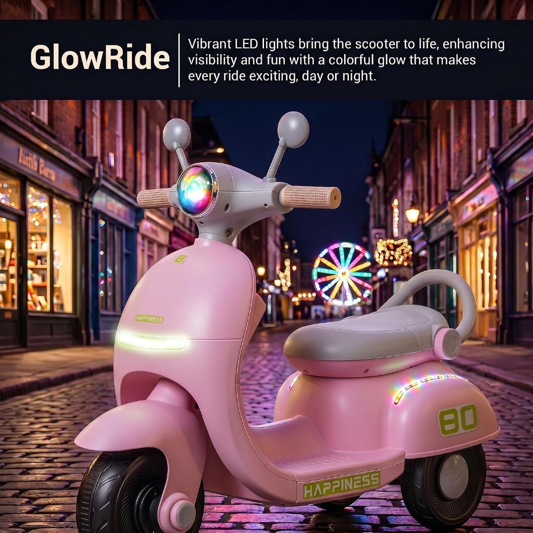 Baybee Elixo Baby Electric Scooter for Kids with LED Lights & Music | Rechargeable Ride on Toy Baby Bike with USB | Toddler Electric Bikes | Battery Operated Bike for Kids to Drive 2+ Years (Pink) view 3