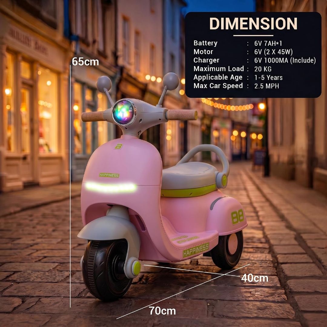 Baybee Elixo Baby Electric Scooter for Kids with LED Lights & Music | Rechargeable Ride on Toy Baby Bike with USB | Toddler Electric Bikes | Battery Operated Bike for Kids to Drive 2+ Years (Pink) view 6