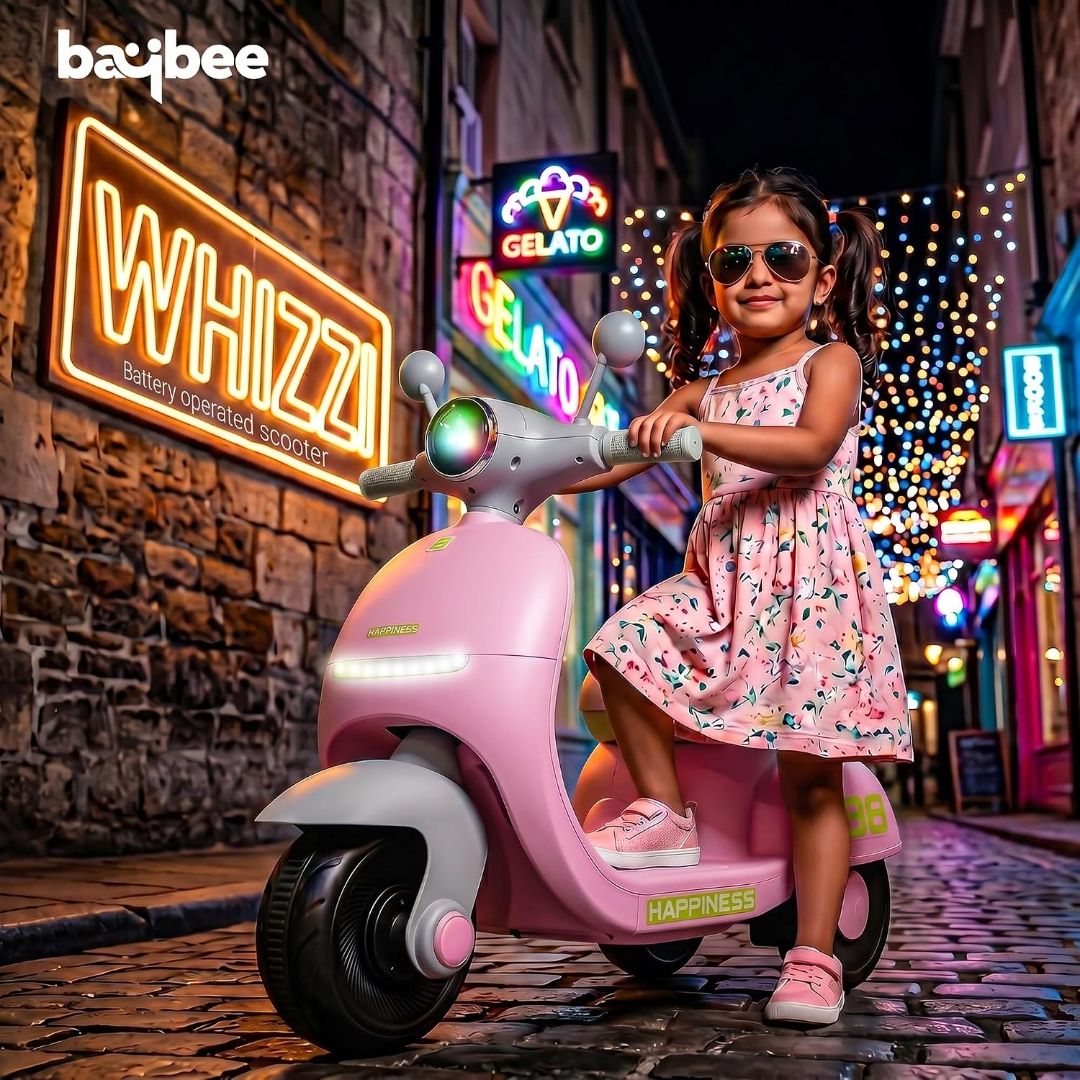 Baybee Elixo Baby Electric Scooter for Kids with LED Lights & Music | Rechargeable Ride on Toy Baby Bike with USB | Toddler Electric Bikes | Battery Operated Bike for Kids to Drive 2+ Years (Pink) view 4