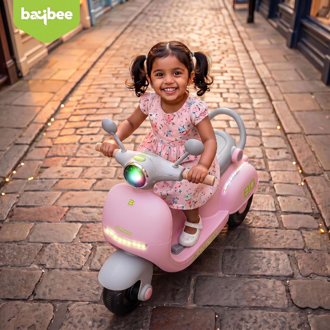 Baybee Elixo Baby Electric Scooter for Kids with LED Lights & Music | Rechargeable Ride on Toy Baby Bike with USB | Toddler Electric Bikes | Battery Operated Bike for Kids to Drive 2+ Years (Pink) view 5
