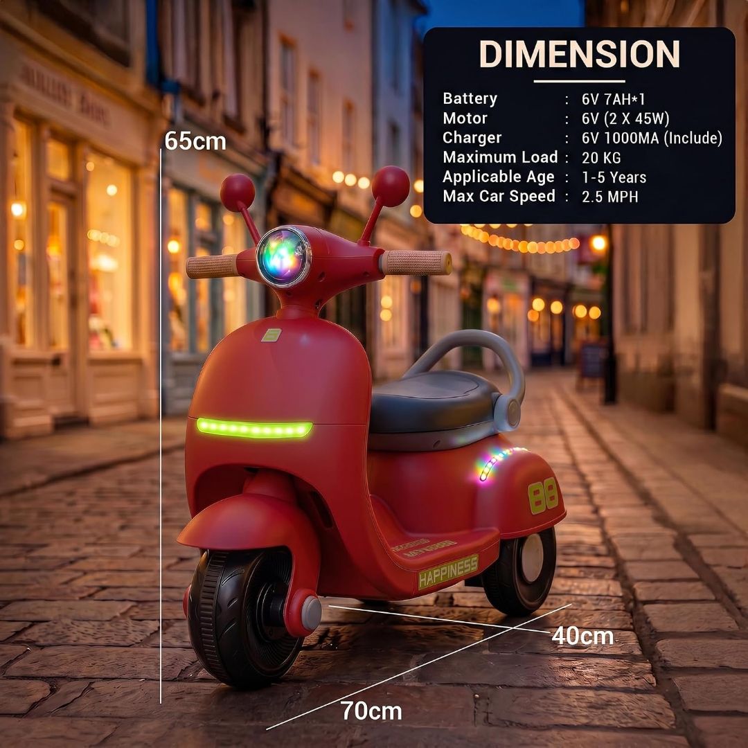 Baybee Elixo Baby Electric Scooter for Kids with LED Lights & Music | Rechargeable Ride on Toy Baby Bike with USB | Toddler Electric Bikes | Battery Operated Bike for Kids to Drive 2+ Years (Red) view 7