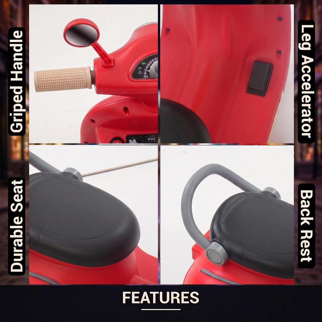 Baybee Elixo Baby Electric Scooter for Kids with LED Lights & Music | Rechargeable Ride on Toy Baby Bike with USB | Toddler Electric Bikes | Battery Operated Bike for Kids to Drive 2+ Years (Red) view 3