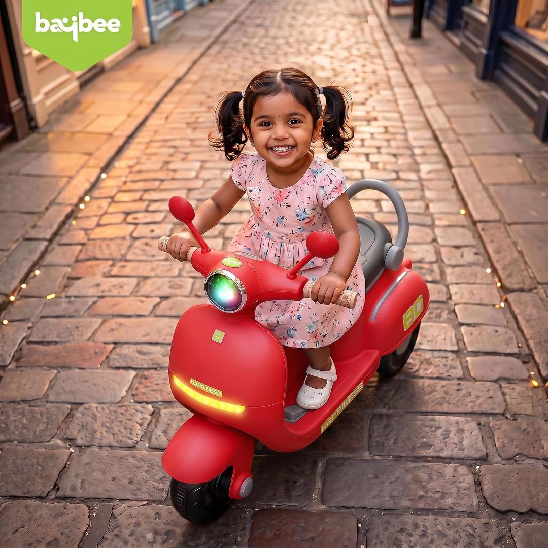 Baybee Elixo Baby Electric Scooter for Kids with LED Lights & Music | Rechargeable Ride on Toy Baby Bike with USB | Toddler Electric Bikes | Battery Operated Bike for Kids to Drive 2+ Years (Red) view 6
