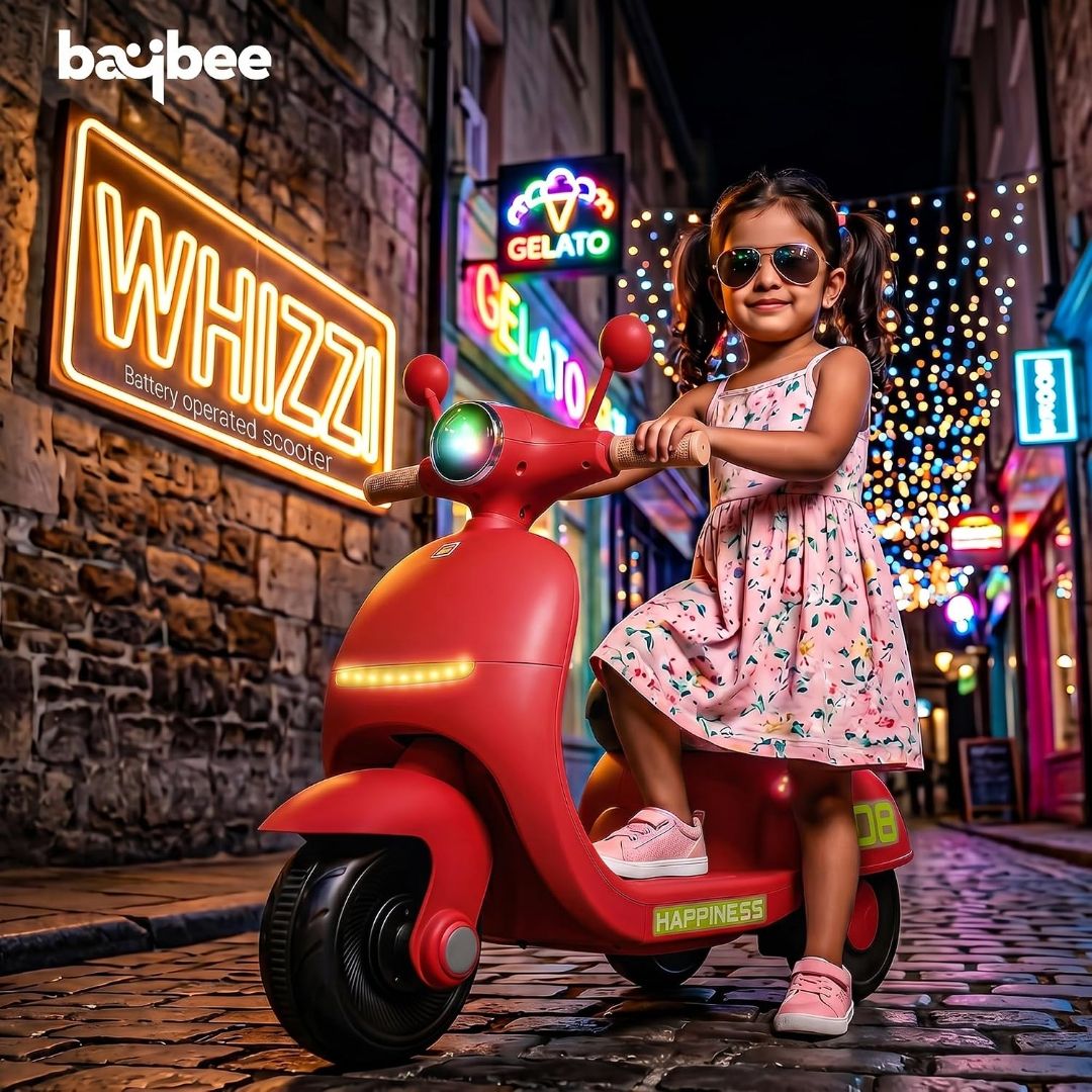 Baybee Elixo Baby Electric Scooter for Kids with LED Lights & Music | Rechargeable Ride on Toy Baby Bike with USB | Toddler Electric Bikes | Battery Operated Bike for Kids to Drive 2+ Years (Red) view 2
