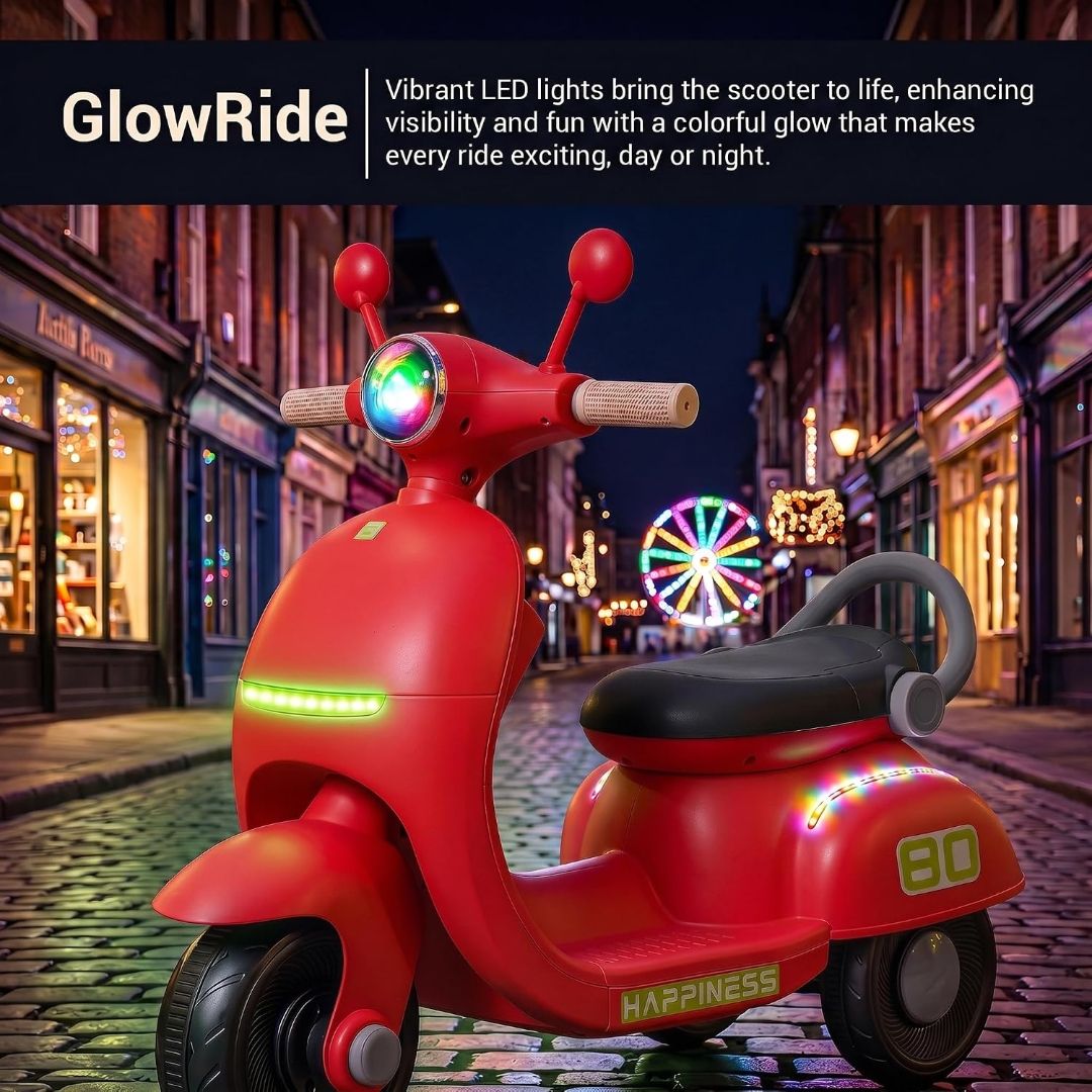 Baybee Elixo Baby Electric Scooter for Kids with LED Lights & Music | Rechargeable Ride on Toy Baby Bike with USB | Toddler Electric Bikes | Battery Operated Bike for Kids to Drive 2+ Years (Red) view 5
